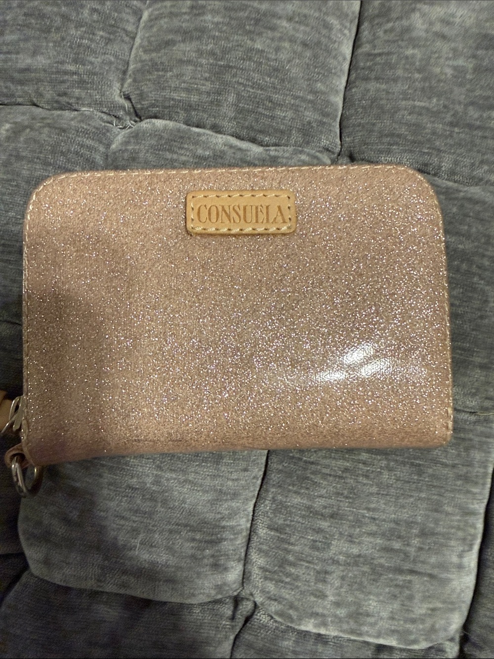 Consuela Emery Glitter Zip Cosmetic Case in Rose Gold